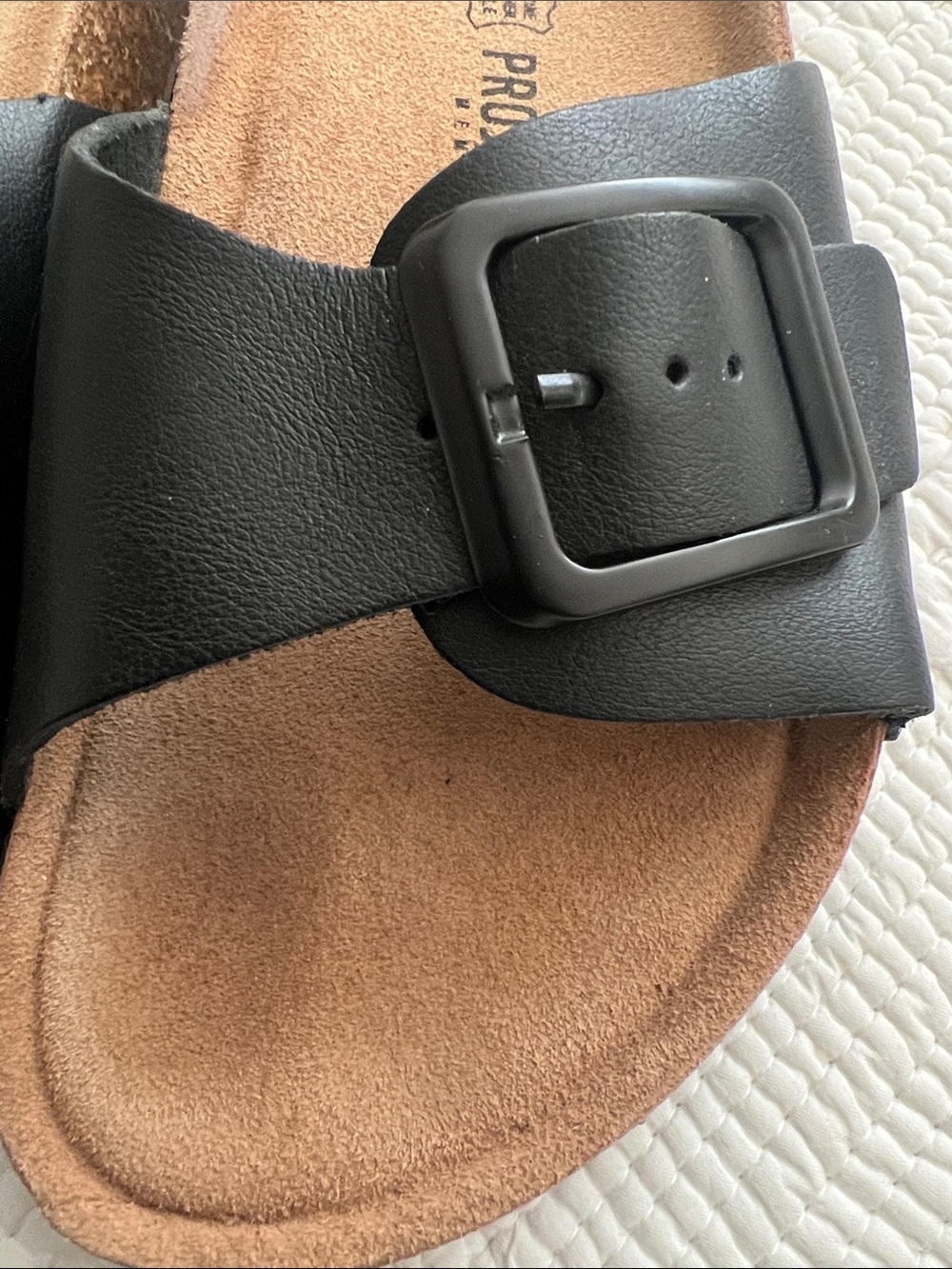 Leather Black Slide Sandals with Buckle - Picture 3 of 11